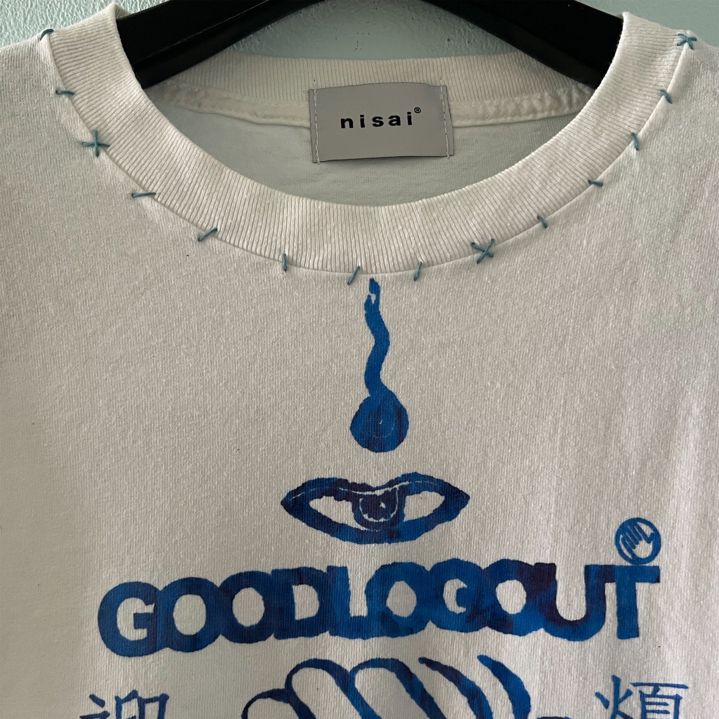【nisai】手縫いのステッチとGOODLOGOUT図案のロンT R001