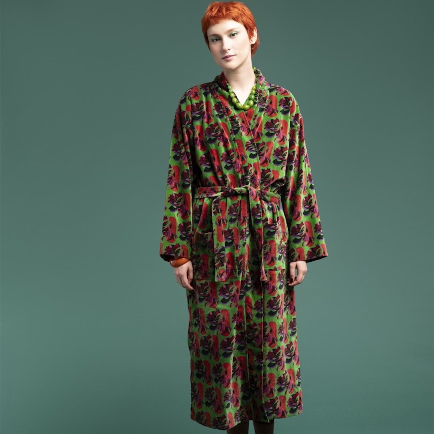 【Les Touristes】ベルベットガウン velvet dressing gown-famara green