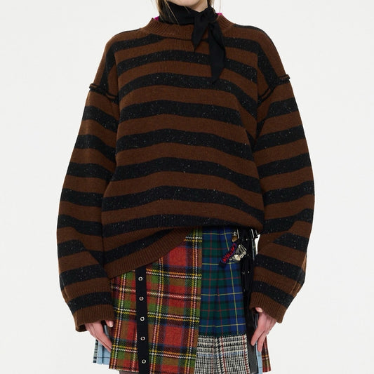 【LA FETICHE】Unisex Loose Fit Striped Sweater / brown,black