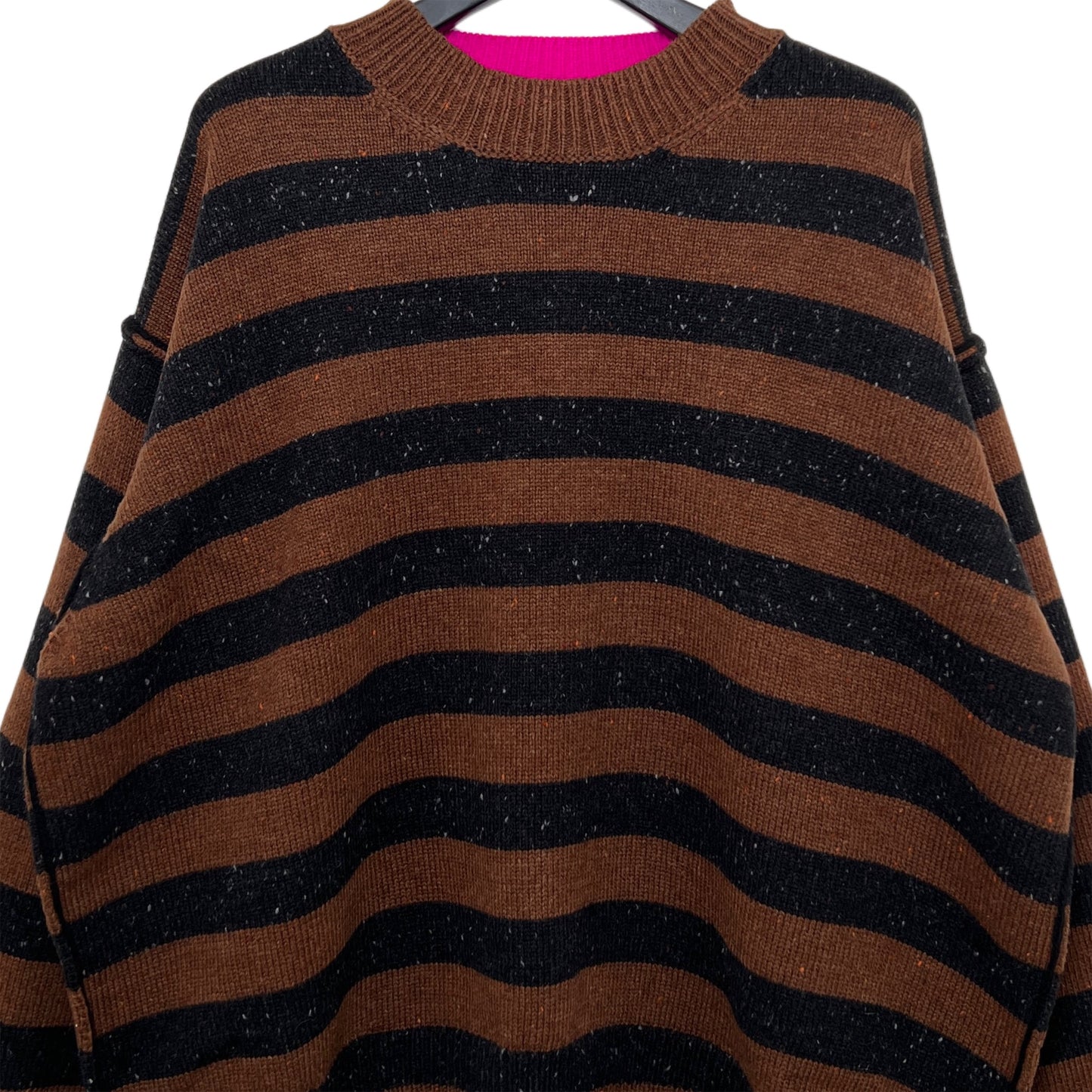 【LA FETICHE】Unisex Loose Fit Striped Sweater / brown,black