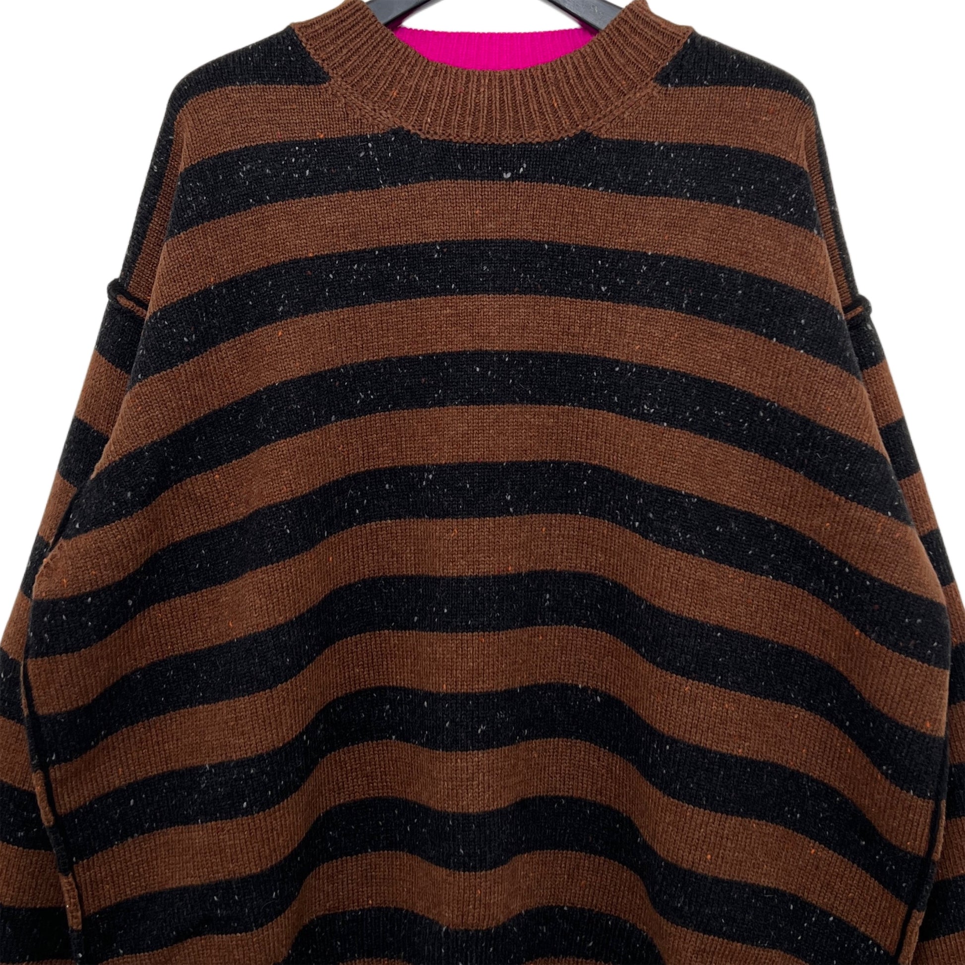 【LA FETICHE】Unisex Loose Fit Striped Sweater / brown,black