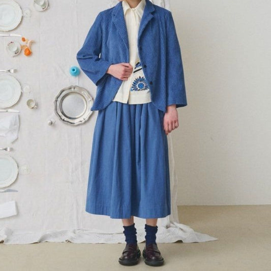 【Mii Collection】Plain Woven Velvet Long Skirt #114