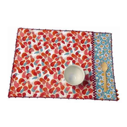 【Leo Atlante】刺繍パッチワークランチョンマット red