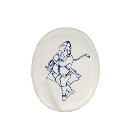 【Kuhn Keramik】SOUVENIR oval plate hand painted white with blue hand painting