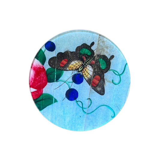 【JOHN DERIAN】デコパージュプレート 18c Fan Detail - Butterfly and Berries