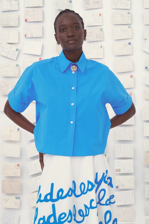 【Mii Collection】hand woven solid organic cotton short sleeve/126 TURKISH BLUE