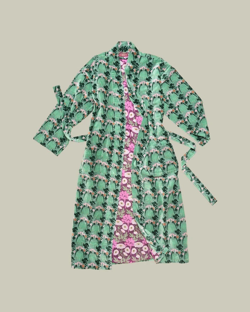 【Les Touristes】Long Velvet Kimono Gown_sage green