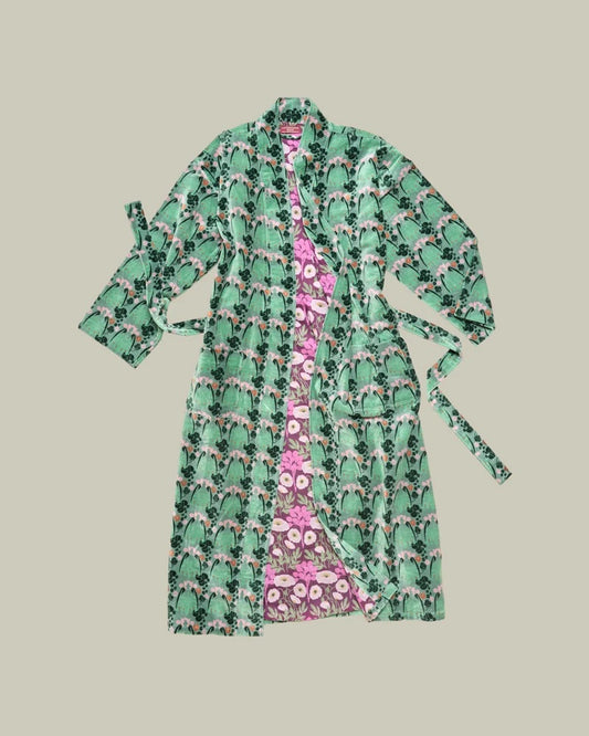 【Les Touristes】Long Velvet Kimono Gown_sage green