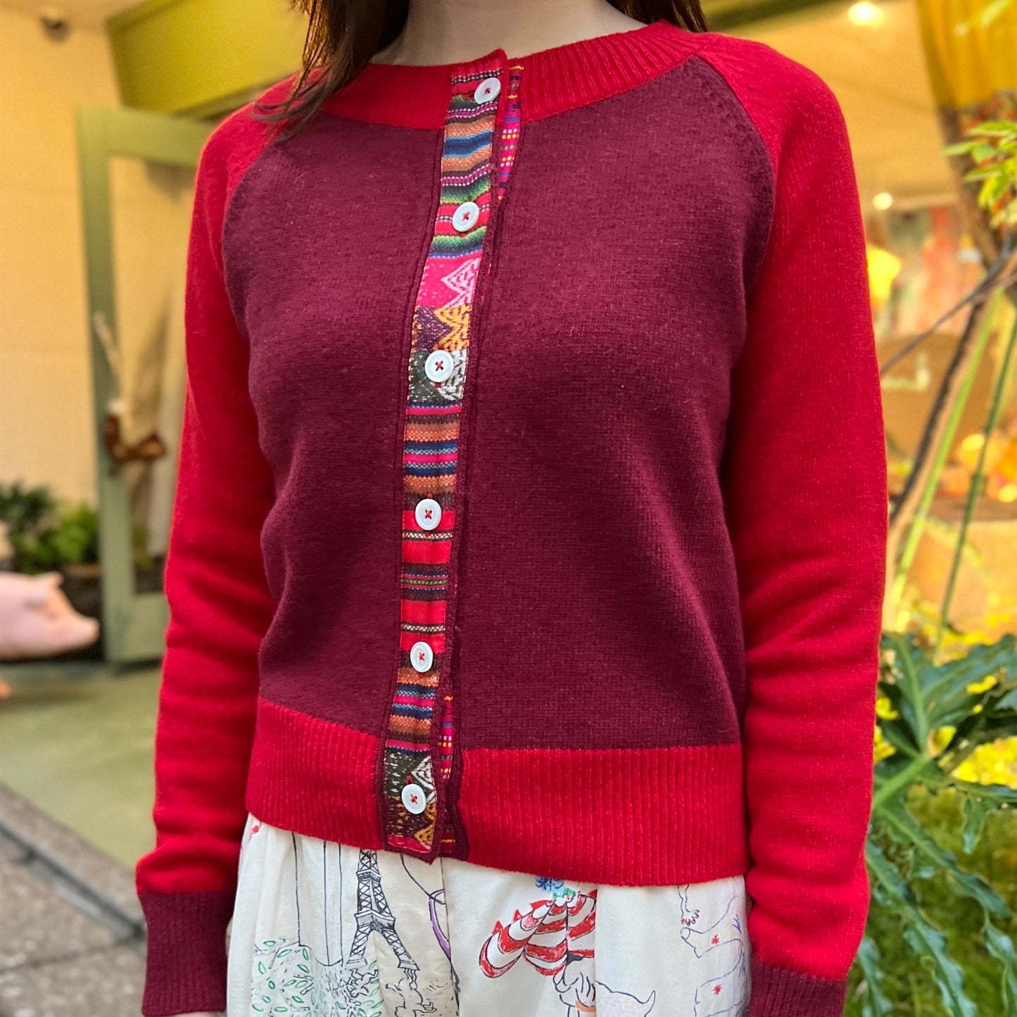 【La Prestic Ouiston】round neck cardigan with elbow patch