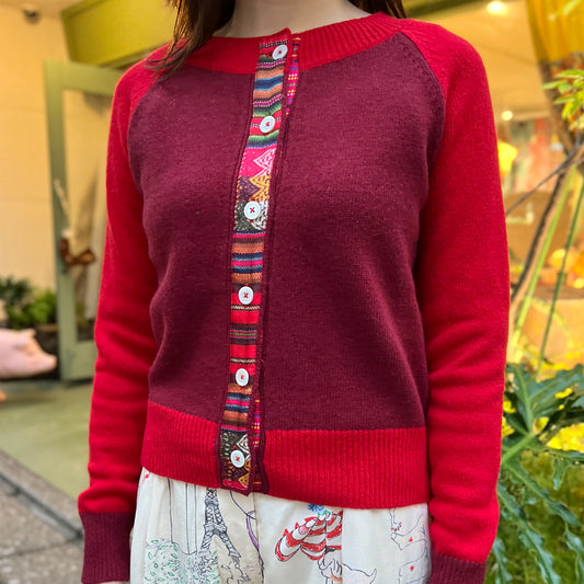 【La Prestic Ouiston】round neck cardigan with elbow patch