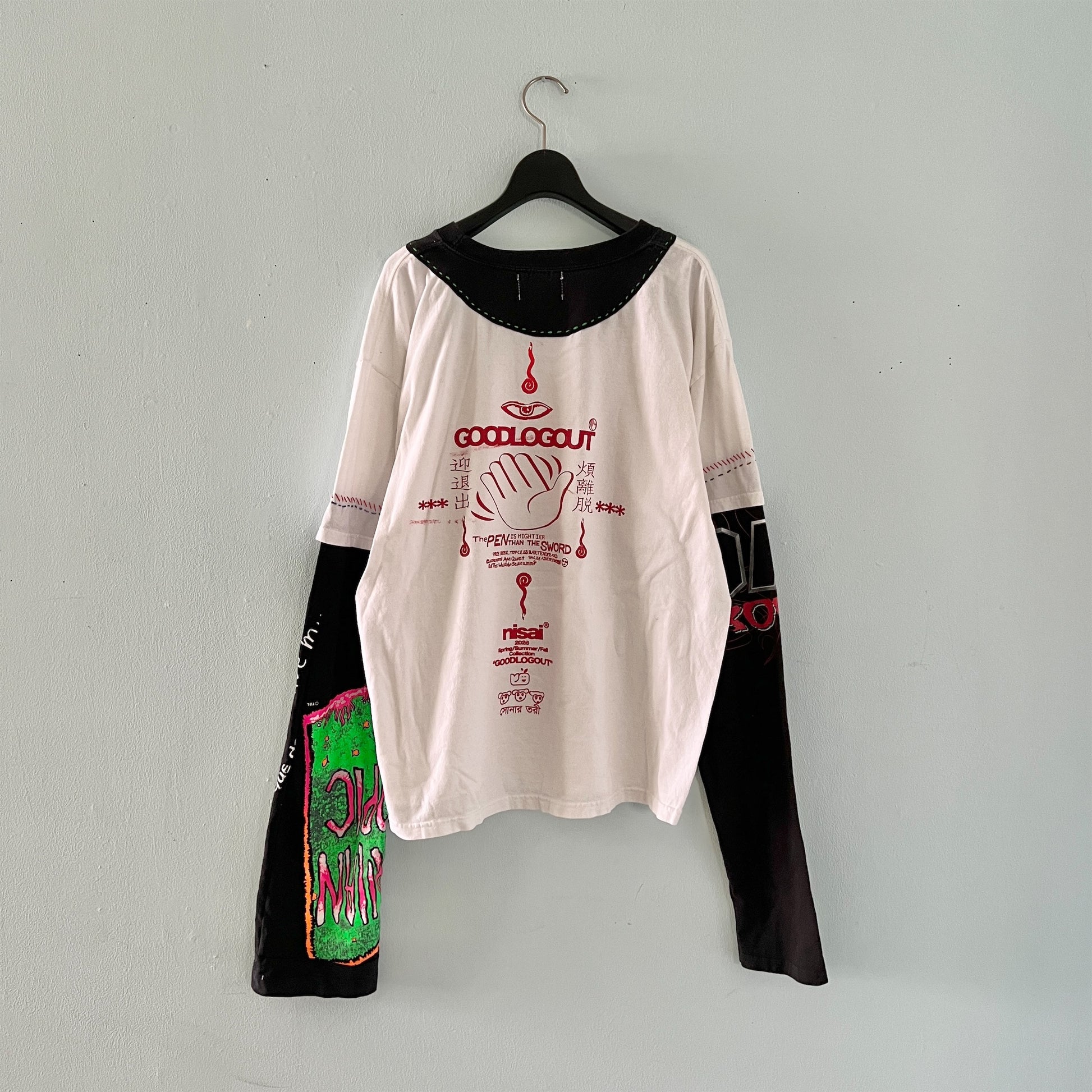 【nisai】古着解体再構築の箔プリントのロンT R020