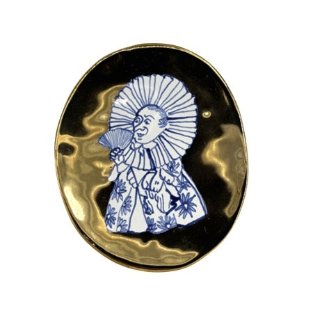 【Kuhn Keramik】SOUVENIR oval plate hand painted ’de Luxe’ shiny gold with blue hand painting #2